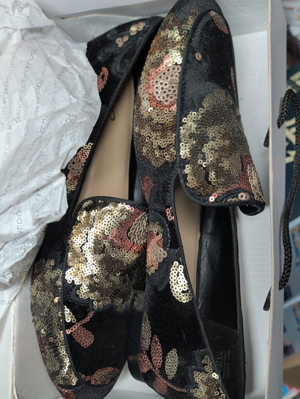Aldo KARYNE Black Sequined Slip-On Flats/Driving Loafers